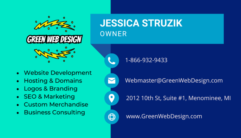 Green Web Design Business Cards Lightning Logo two tone 768x439